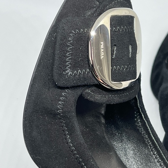 PRADA BLACK SUEDE LEATHER SILVER BUCKLE CHUNKY HEELS EU 41 AU 10 DESIGNER CHIC - Picture 14 of 16
